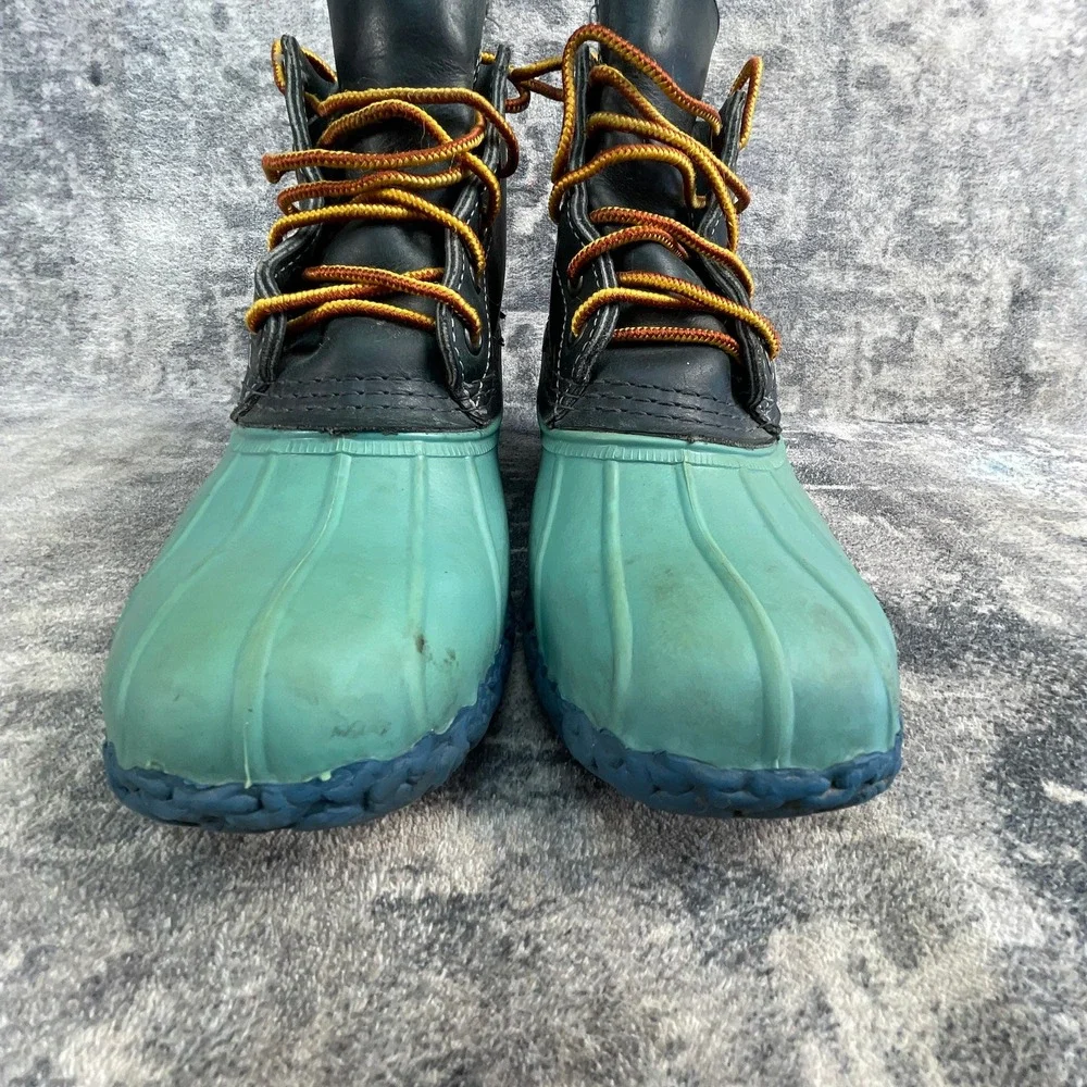 LL Bean Youth 3 M Duck Boots Teal Green Blue Leather Rubber Rain Boots USA Made